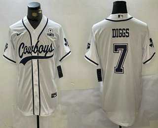 Mens Dallas Cowboys #7 Trevon Diggs White With 1960 Patch Cool Base Stitched Baseball Jersey